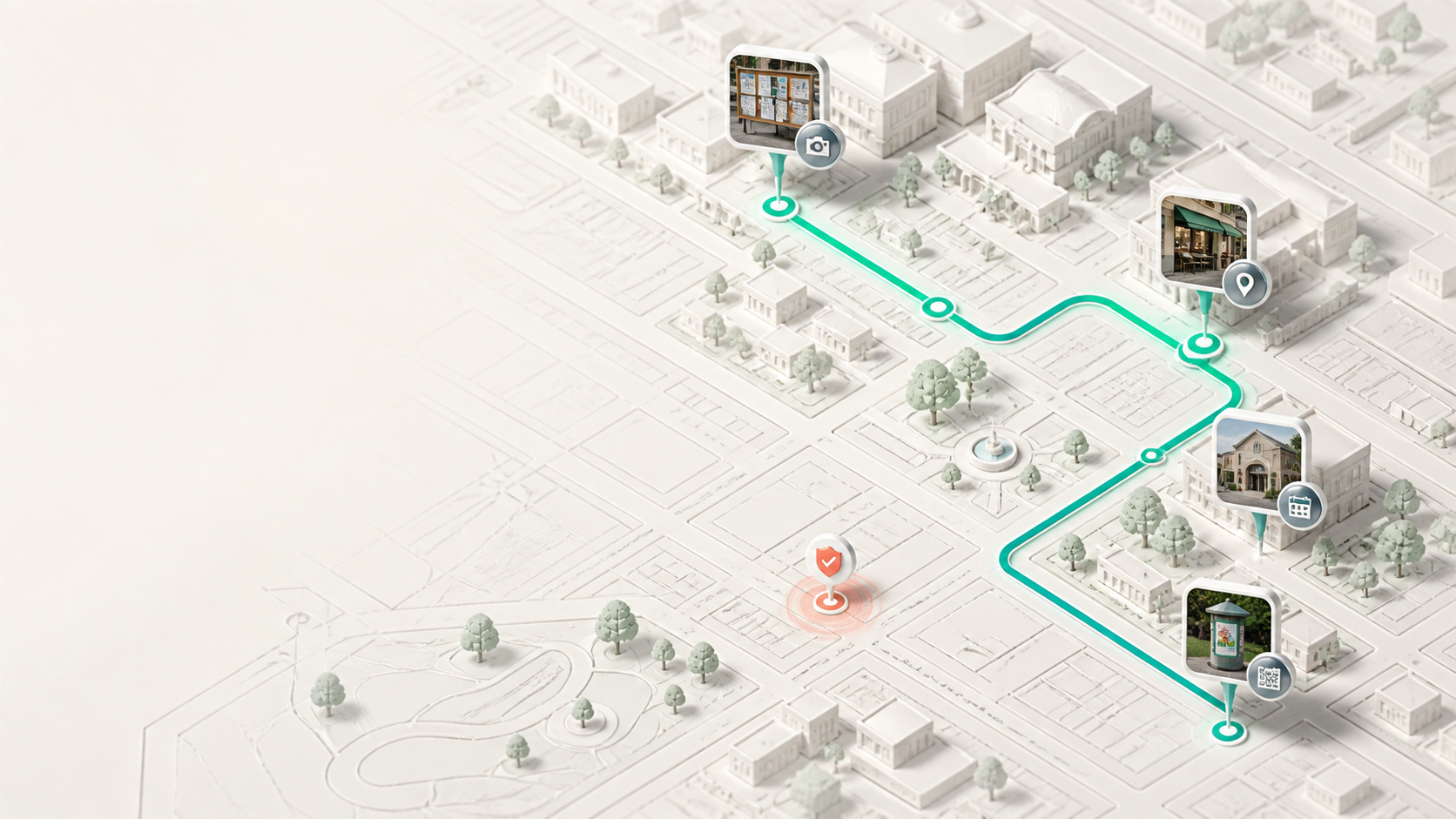 A modular city route connecting approved local campaign placements.
